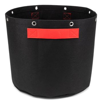 247Garden 10-Gallon Bonsai Training Fabric Pot W/ 8 Grommet Support Rings, 260GSM, Black Grow Bag w/Short Red Handles 13H x 15D