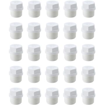 25-Pack 3/4" SCH-40 PVC Male Threaded Plug Pipe Fittings, Plumbing Grade NSF-PW UPC ASTM ANSI D2466