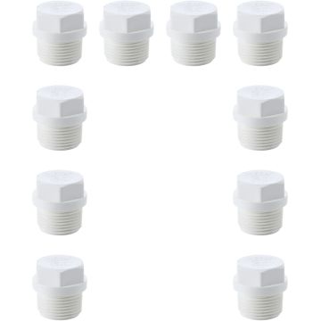 10-Pack 3/4" SCH-40 PVC Male Threaded Plug Pipe Fittings, Plumbing Grade NSF-PW UPC ASTM ANSI D2466