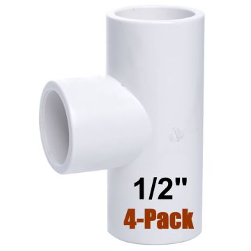 4-Pack 1/2" Tee PVC Schedule-40 Pipe Fittings NSF ASTM D2466 Slip/Socket