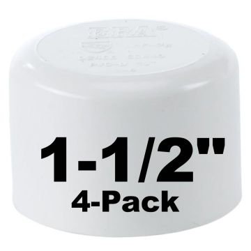 4-Pk 1-1/2 in. Schedule 40 PVC Caps/Socket End Plugs/Spigot Pipe Fitting NSF SCH40 ASTM D2466 1.5"