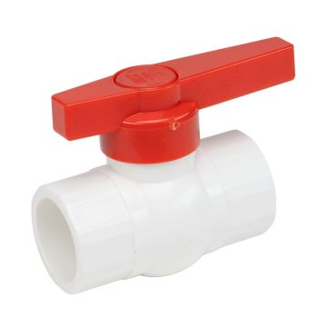 1/2 in. Octagon SCH40 PVC Compact Ball Valve w/ Red Shutoff Handle ANSI ASTM D2466/F1970