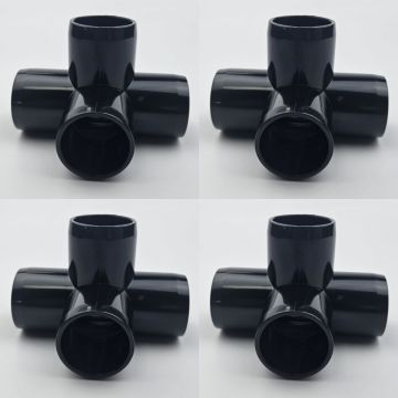 4-Pk 1/2 in. 4-Way Black PVC Elbow Construction Fittings ASTM SCH-40 Furniture-Grade Pipe Connectors