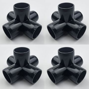 4-Pk 1/2 in. 5-Way Black PVC Elbow Fittings ASTM SCH40 Furniture-Grade Connectors