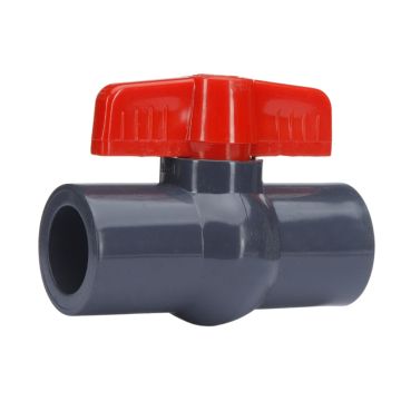  1 in. Heavy-Duty SCH80 PVC Compact Ball Valve American-Standard Fitting (Black Grey Color, Red Handle, Thicker Material, Socket-Type)