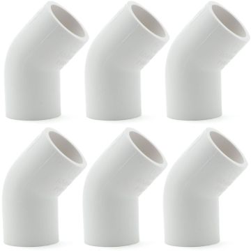 6-Pack 1" 45-Degree SCH-40 PVC Fittings, Plumbing Grade NSF-PW UPC ASTM ANSI D2466