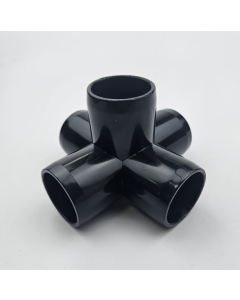 Black 1" PVC 5-Way Elbow, Cross and Tee Fitting - ASTM SCH40 Furniture-Grade Connector