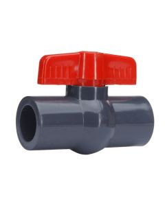  1 in. Heavy-Duty SCH80 PVC Compact Ball Valve American-Standard Fitting (Black Grey Color, Red Handle, Thicker Material, Socket-Type)